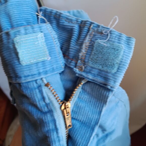 28x30 Womens Vintage Blue Corduroy Jeans Bootcut 1970's Disco Glam Distressed - Picture 6 of 6